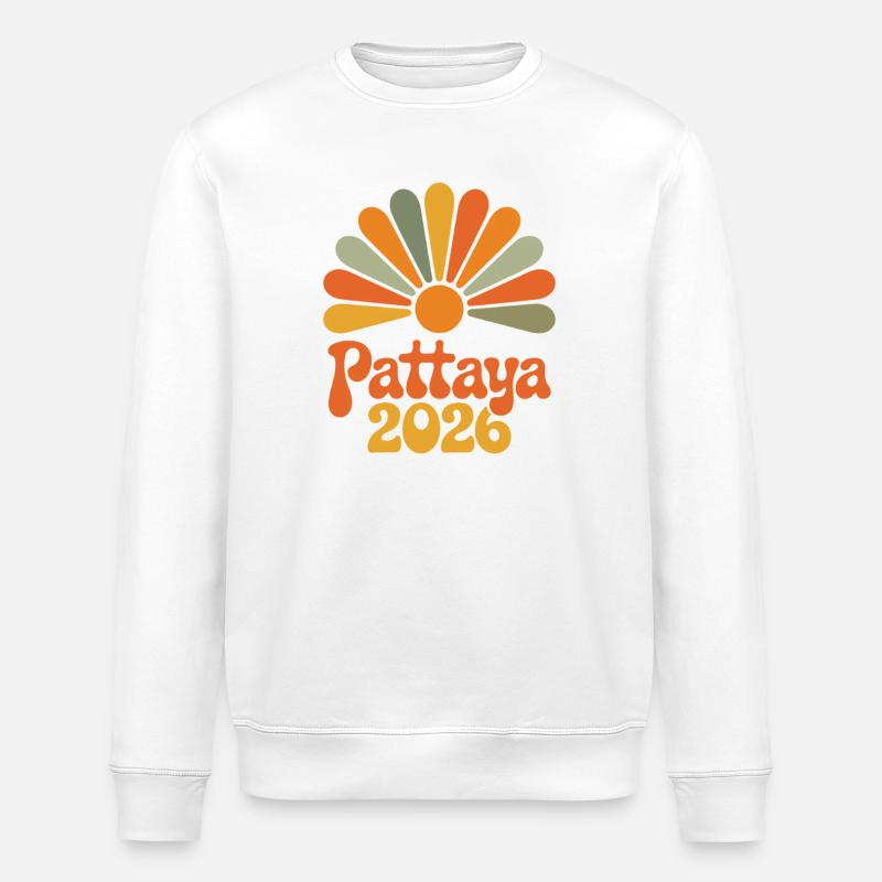 Pattaya 2026 Sonnenbogen Logo - Stanley/Stella Unisex Bio-Sweatshirt ROLLER - Weiß