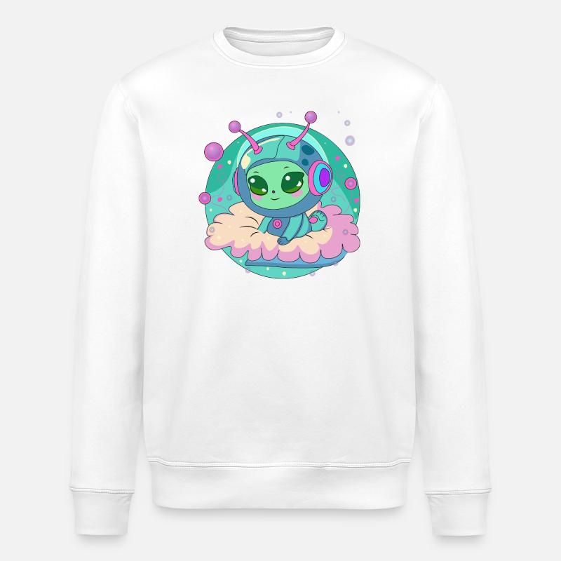 Pastel Astronaut Alien on Cloud - Stanley/Stella ROLLER Unisex Organic Sweatshirt - white