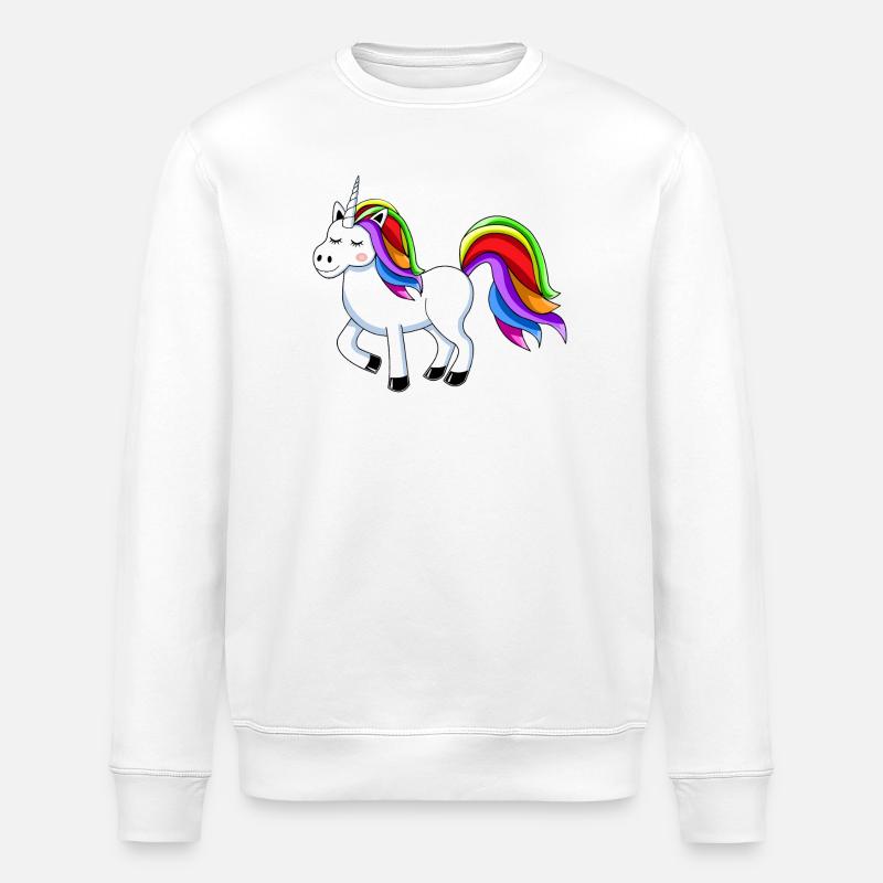 Regenbogen-Einhorn Cartoon-Design - Stanley/Stella Unisex Bio-Sweatshirt ROLLER - Weiß