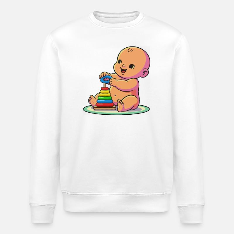 Baby mit Regenbogen-Stapelringen - Stanley/Stella Unisex Bio-Sweatshirt ROLLER - Weiß