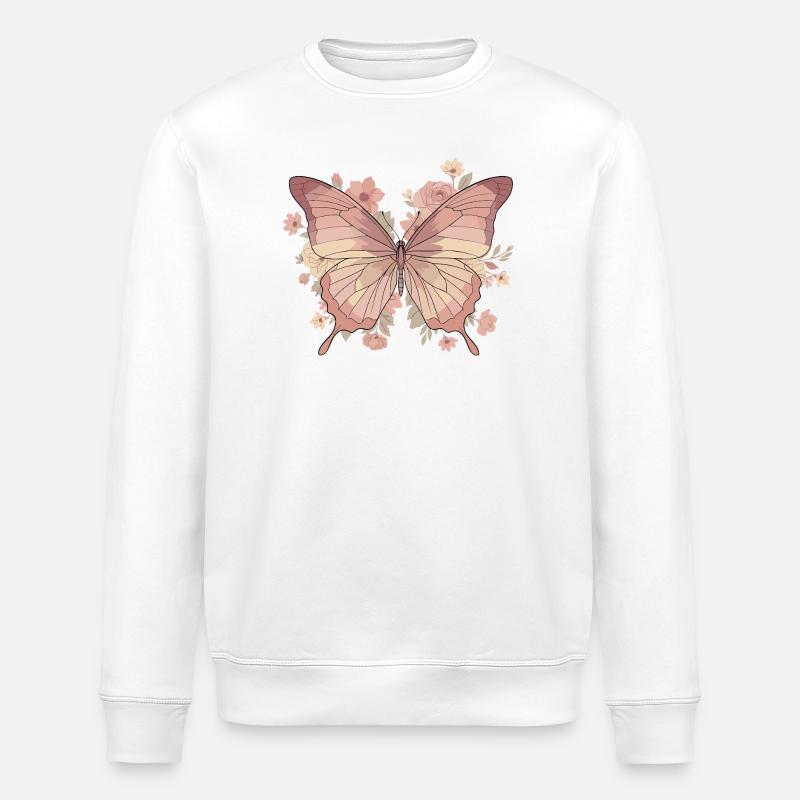 Papillon rose avec des fleurs - Sweat bio ROLLER Stanley/Stella Unisexe - blanc