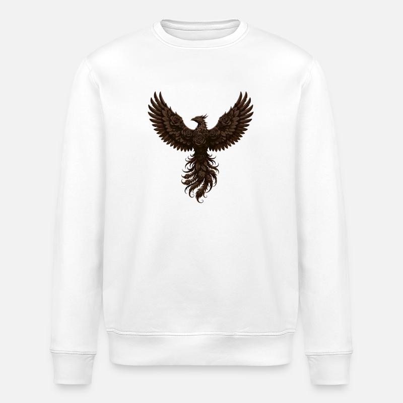 Dunkelbrauner Rosenphönix - Stanley/Stella Unisex Bio-Sweatshirt ROLLER - Weiß