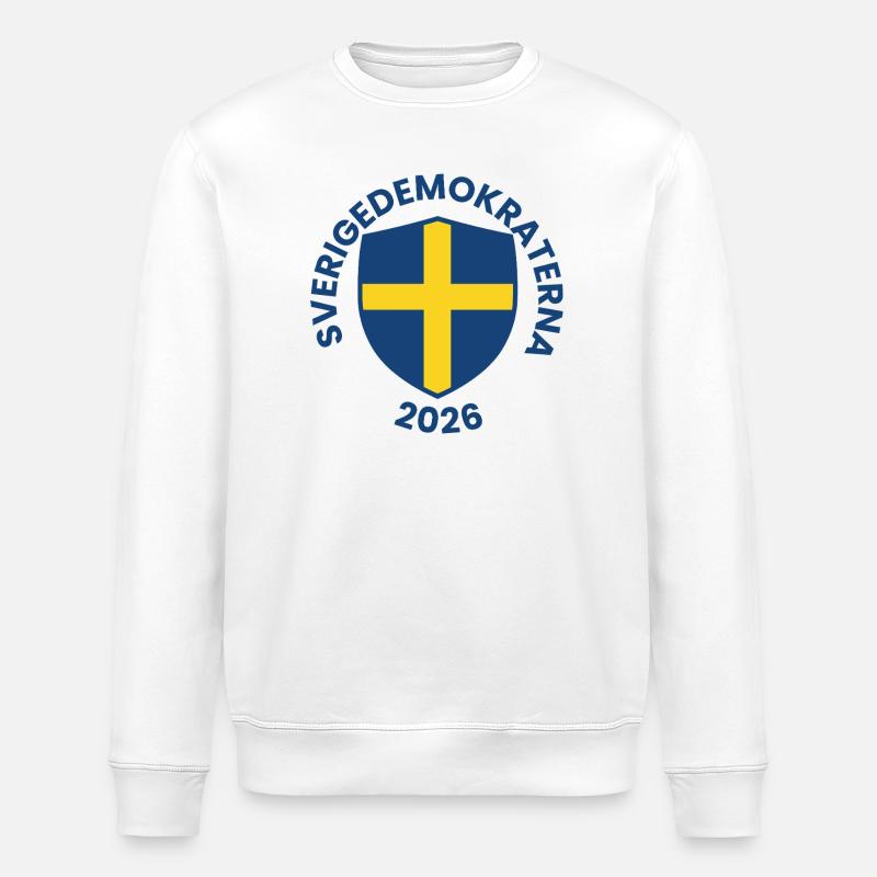 Blue shield with yellow cross design - Stanley/Stella ROLLER Unisex Organic Sweatshirt - white