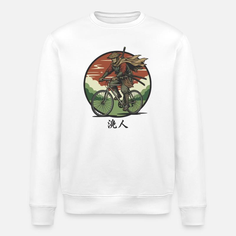 Samurai Rider on Bicycle - Stanley/Stella ROLLER Unisex Organic Sweatshirt - white