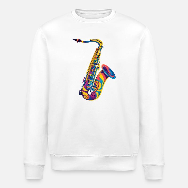 Neon-Saxophon Pop Art - Stanley/Stella Unisex Bio-Sweatshirt ROLLER - Weiß