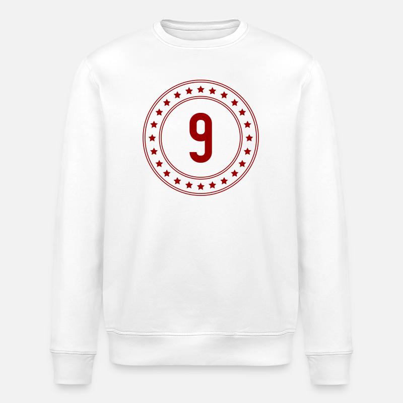 Red Star Ring with Number 9 - Stanley/Stella ROLLER Unisex Organic Sweatshirt - white