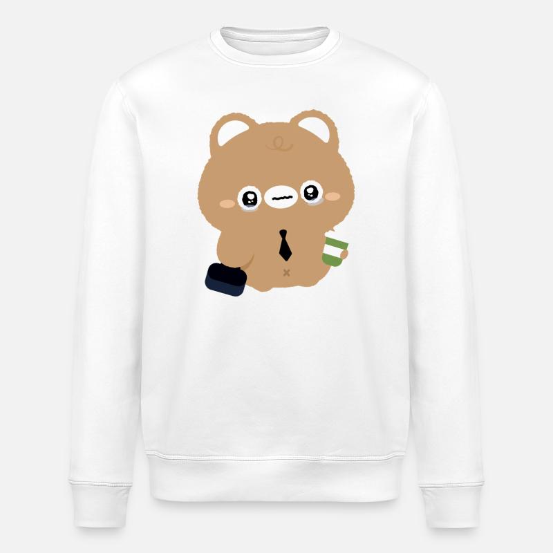 Ours Kawaii fatigué avec café - Sweat bio ROLLER Stanley/Stella Unisexe - blanc