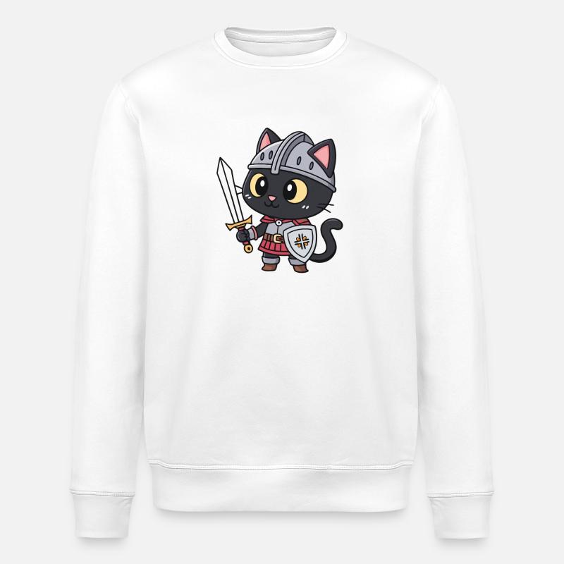 Niedliche bewaffnete Ritterkatze - Stanley/Stella Unisex Bio-Sweatshirt ROLLER - Weiß