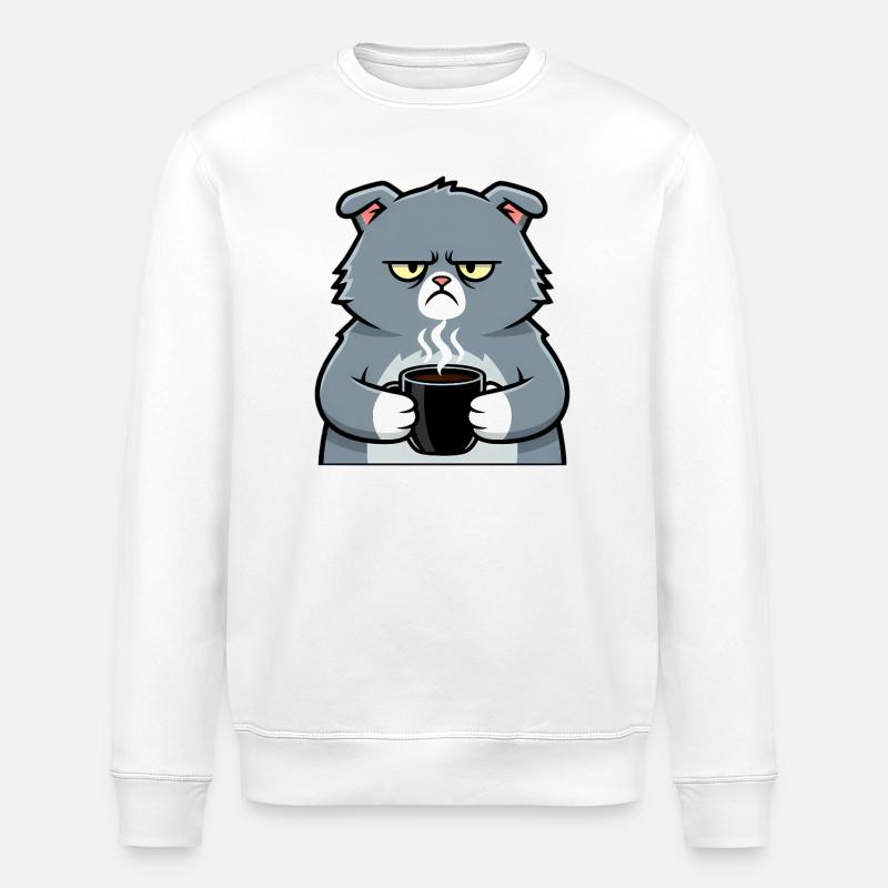 Katze Kaffee Tasse Comic - Stanley/Stella Unisex Bio-Sweatshirt ROLLER - Weiß