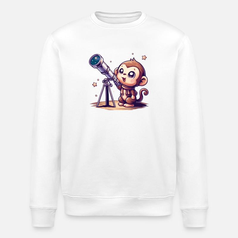 Starry Sky Monkey with Telescope - Stanley/Stella ROLLER Unisex Organic Sweatshirt - white