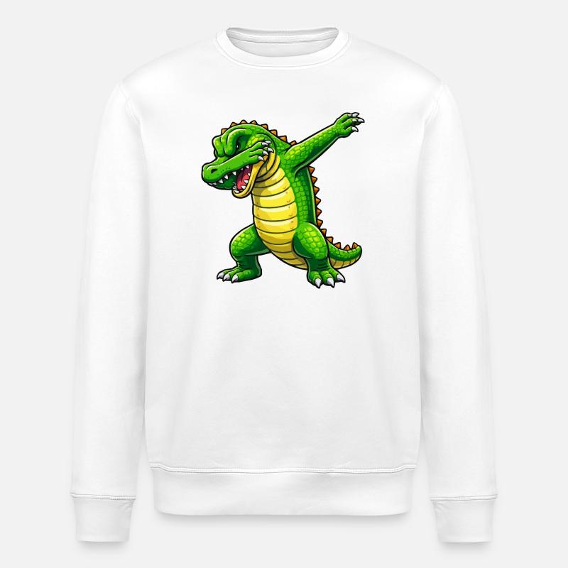 Dabbing Cartoon-Krokodil - Stanley/Stella Unisex Bio-Sweatshirt ROLLER - Weiß