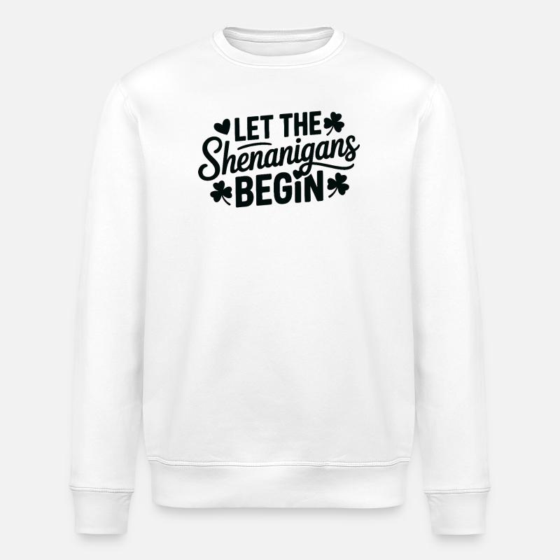 Shenanigans Begin Shamrock Script - Stanley/Stella ROLLER Unisex Organic Sweatshirt - white