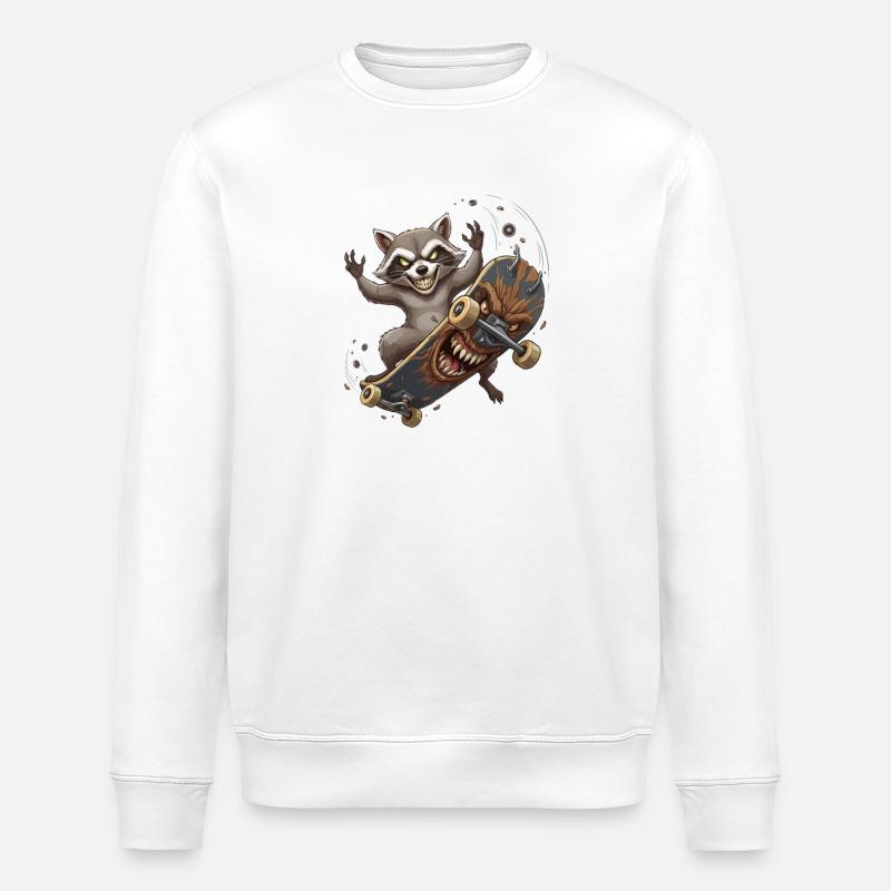 Predatory raccoon on skateboard - Stanley/Stella ROLLER Unisex Organic Sweatshirt - white