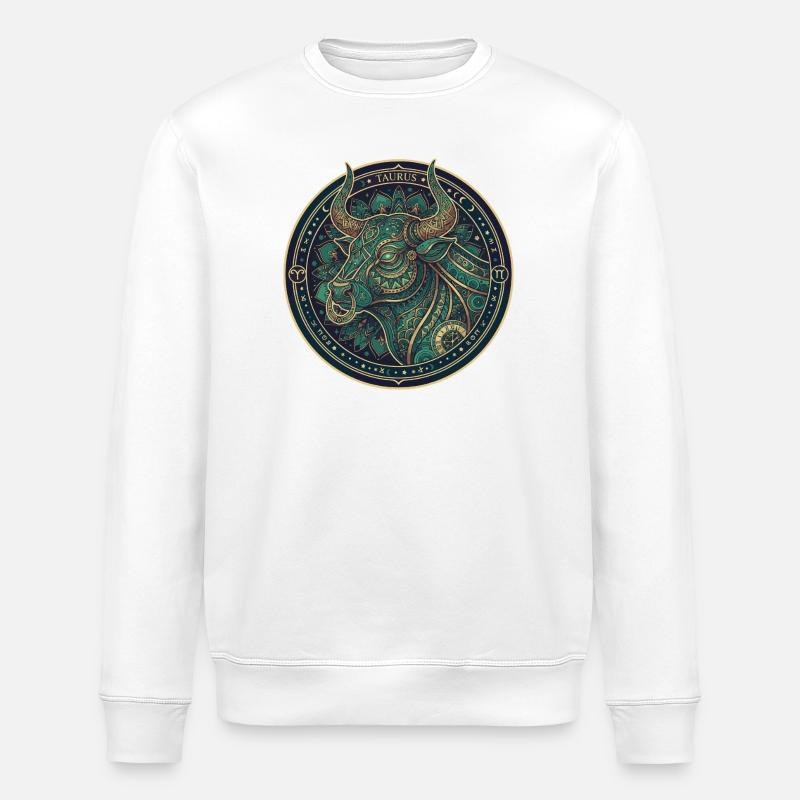 Stier Mandala Teal-Gold Kreis - Stanley/Stella Unisex Bio-Sweatshirt ROLLER - Weiß