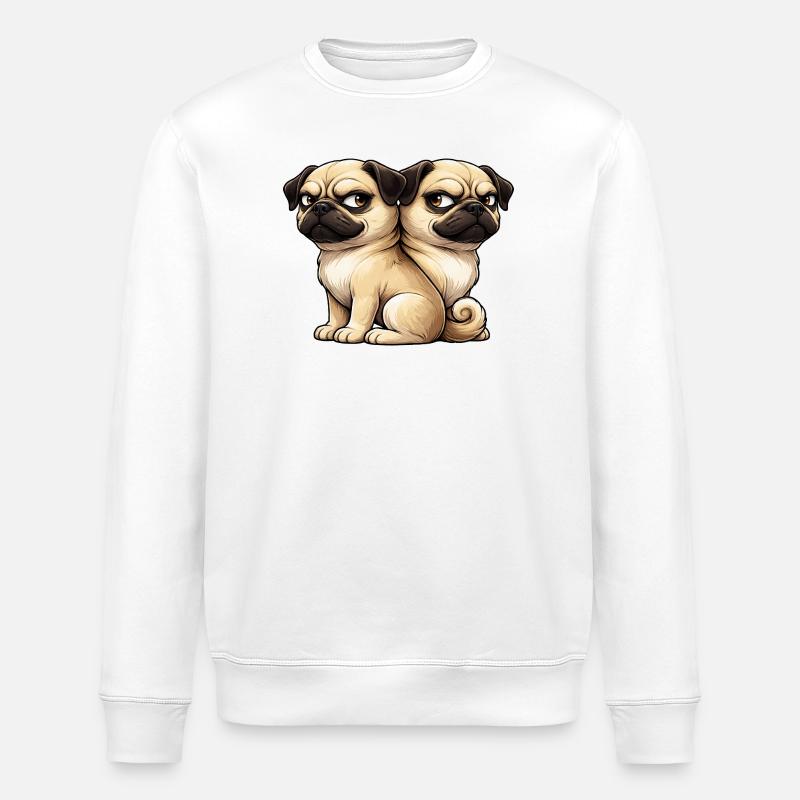 Süßer Mops Cartoon Freunde Freundschaft Zwillinge - Stanley/Stella Unisex Bio-Sweatshirt ROLLER - Weiß