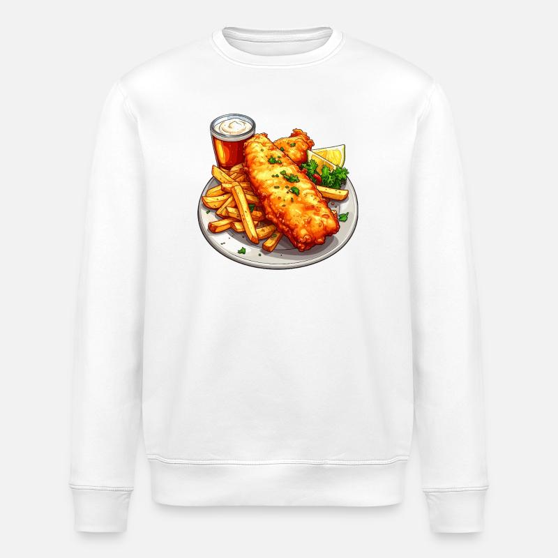 Fish and chips - Stanley/Stella ROLLER Unisex Organic Sweatshirt - white