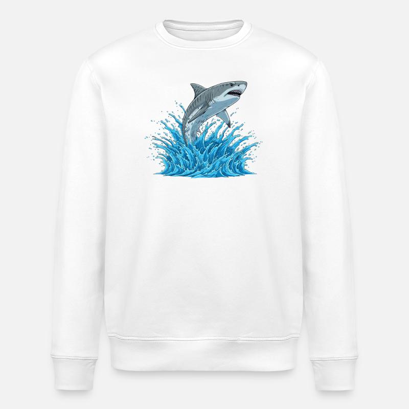 Haifischsprung über Wildwasser - Stanley/Stella Unisex Bio-Sweatshirt ROLLER - Weiß