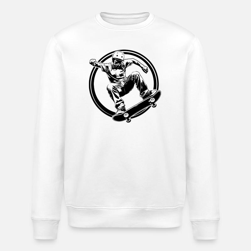 Skateboarding Mann Skateboard Silhouette - Stanley/Stella Unisex Bio-Sweatshirt ROLLER - Weiß