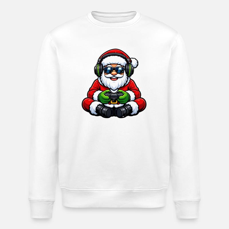 Gamer Weihnachtsmann Spielt Videospiel-Controller - Stanley/Stella Unisex Bio-Sweatshirt ROLLER - Weiß