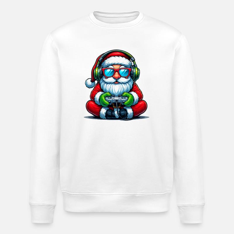 Gamer Weihnachtsmann Spielt Videospiel-Controller - Stanley/Stella Unisex Bio-Sweatshirt ROLLER - Weiß
