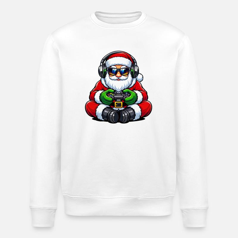 Gamer Weihnachtsmann Spielt Videospiel-Controller - Stanley/Stella Unisex Bio-Sweatshirt ROLLER - Weiß