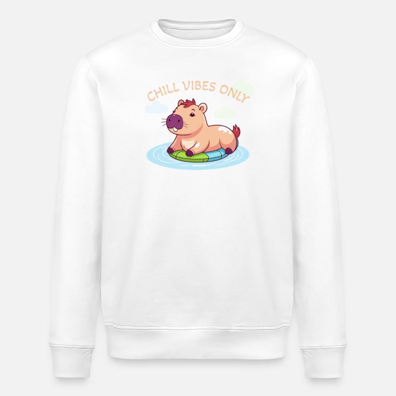 Cute Capybara - Capybara on Surfboard - Stanley/Stella ROLLER Unisex Organic Sweatshirt - white