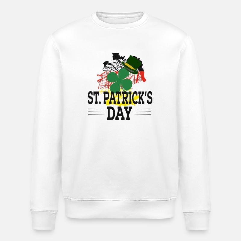 St Patrick's Day Shamrock Hat Graphic - Stanley/Stella ROLLER Unisex Organic Sweatshirt - white