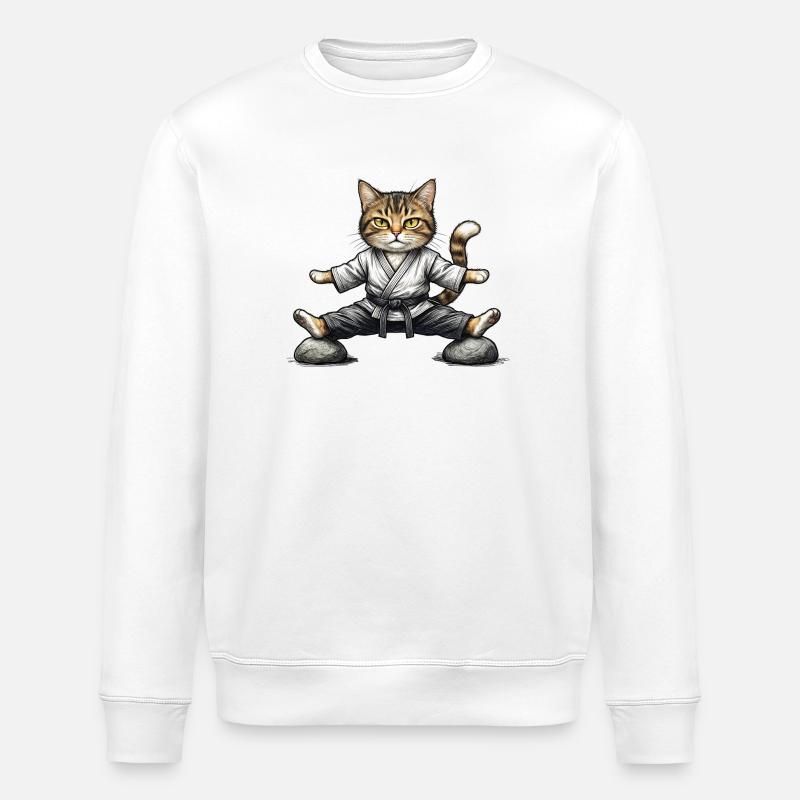 Karate-Aikido-Katze im Kimono - Stanley/Stella Unisex Bio-Sweatshirt ROLLER - Weiß