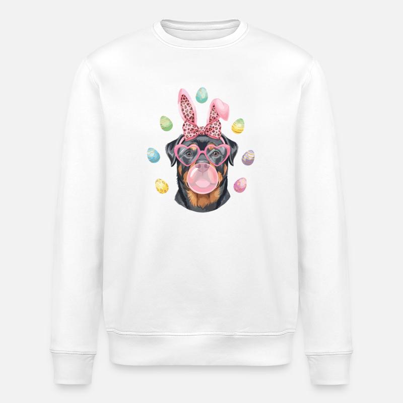 Ostern Rottweiler Osterhasenohren Herz Brille - Stanley/Stella Unisex Bio-Sweatshirt ROLLER - Weiß