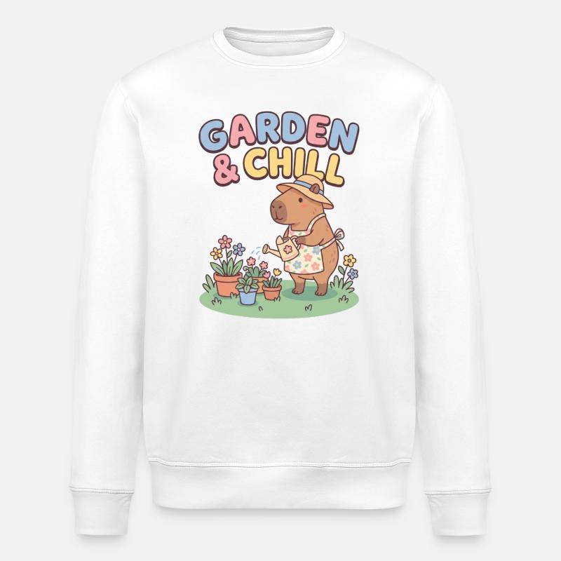 Garden & Chill Capybara Illustration - Stanley/Stella Unisex Bio-Sweatshirt ROLLER - Weiß