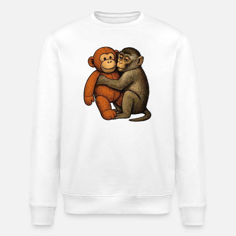 Monkey Hug: Monkey Friendship - Stanley/Stella ROLLER Unisex Organic Sweatshirt - white