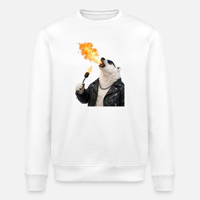Polar Bear Fire Breath Leather Jacket - Stanley/Stella ROLLER Unisex Organic Sweatshirt - white