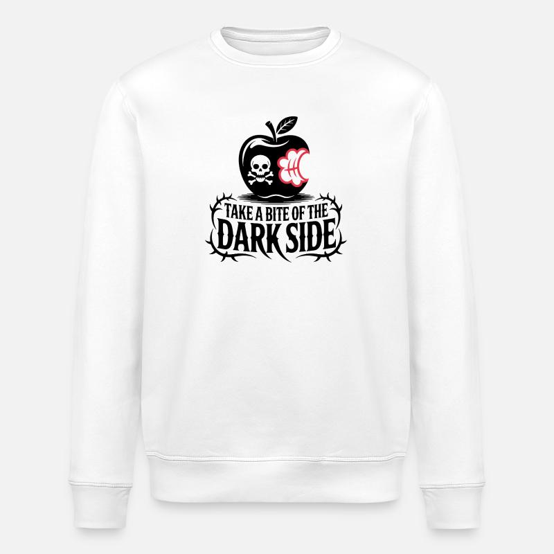Dark Apple with Bite Design - Stanley/Stella ROLLER Unisex Organic Sweatshirt - white