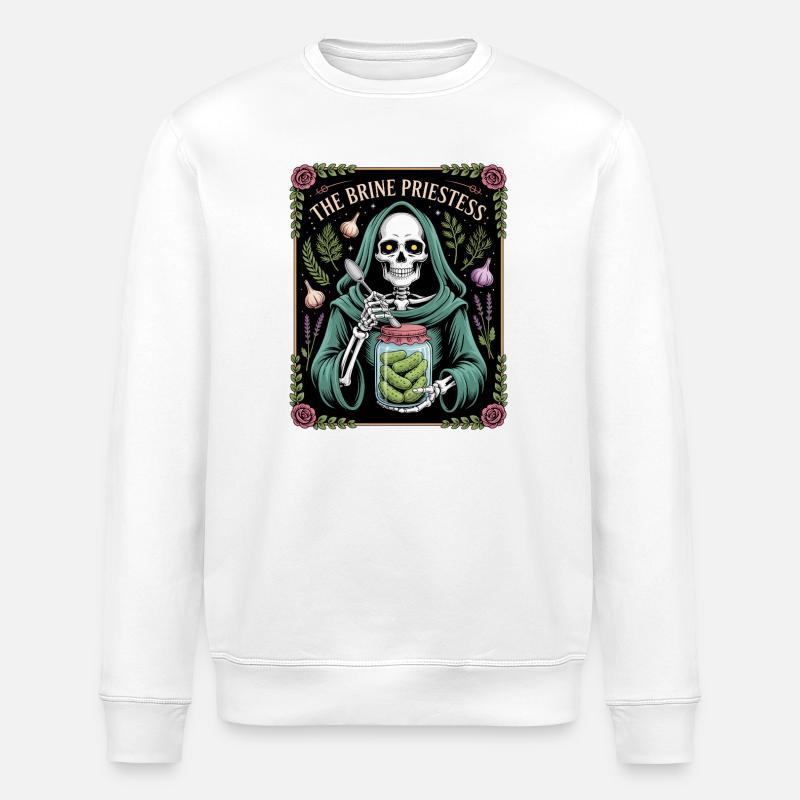 The Brine Priestess Skelett Gurken Hexe - Stanley/Stella Unisex Bio-Sweatshirt ROLLER - Weiß