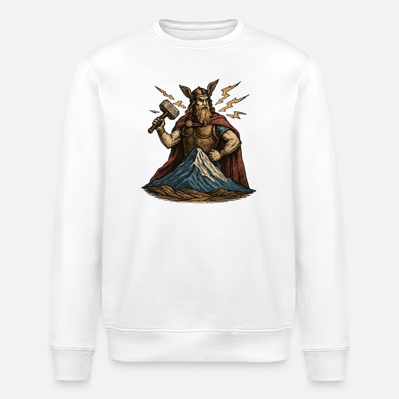 Thor with hammer over hilltop - Stanley/Stella ROLLER Unisex Organic Sweatshirt - white
