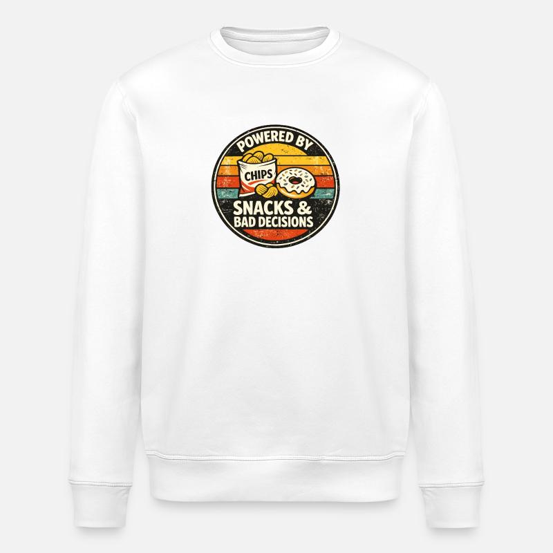 Powered by Chips – Snacks & Bad Decisions - Stanley/Stella ROLLER Unisex Organic Sweatshirt - white