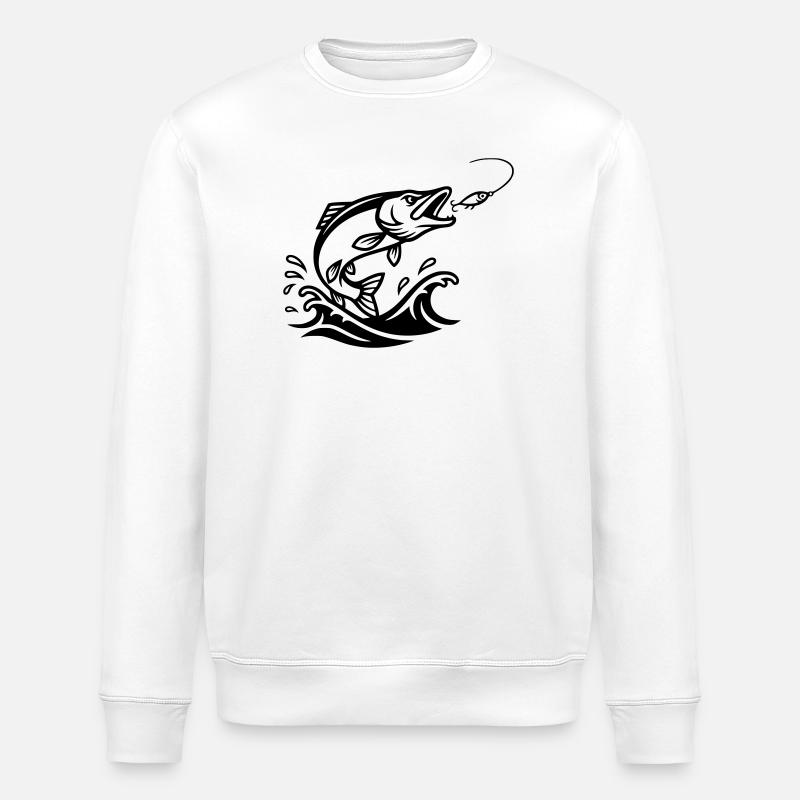 Hecht Raubfisch Silhouette - Stanley/Stella Unisex Bio-Sweatshirt ROLLER - Weiß