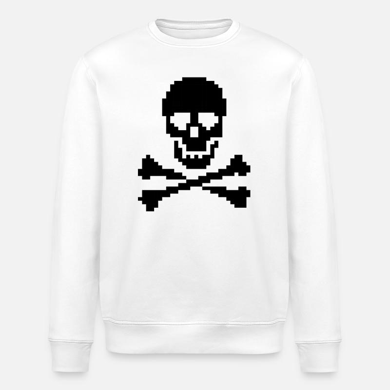 Pixel Skull Crossbones T-Shirt - Stanley/Stella Unisex Bio-Sweatshirt ROLLER - Weiß