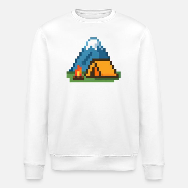 Pixel Campfire at the Mountain Tent - Stanley/Stella ROLLER Unisex Organic Sweatshirt - white