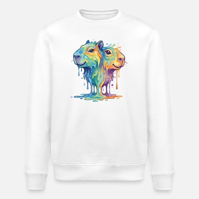 Schmelzende Regenbogen Capybara - Wasserschein - Stanley/Stella Unisex Bio-Sweatshirt ROLLER - Weiß