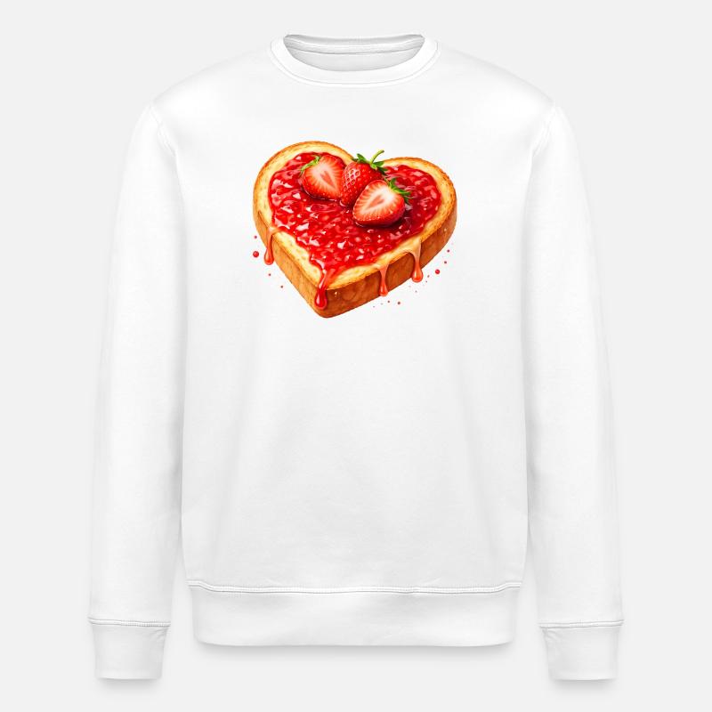 Toast in Herzform mit Erdbeermarmelade  - Stanley/Stella Unisex Bio-Sweatshirt ROLLER - Weiß