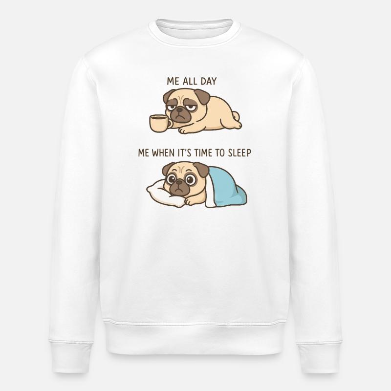 Sød Pug Coffee Cartoon Kaffeelsker - Stanley/Stella økologisk unisex-sweatshirt ROLLER - hvid
