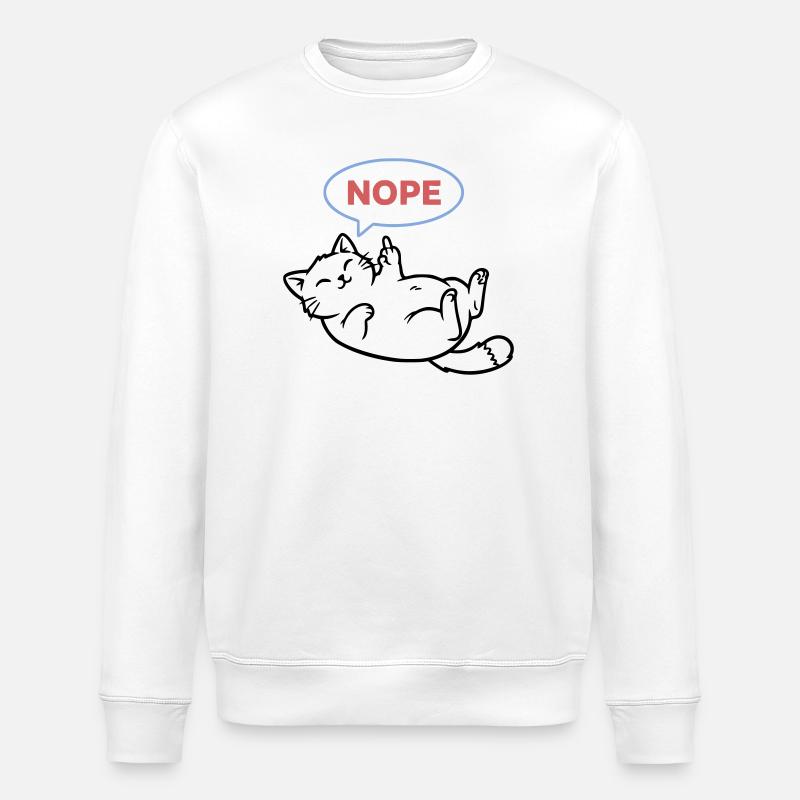 Laughing Cat Nope Middle Finger - Stanley/Stella ROLLER Unisex Organic Sweatshirt - white