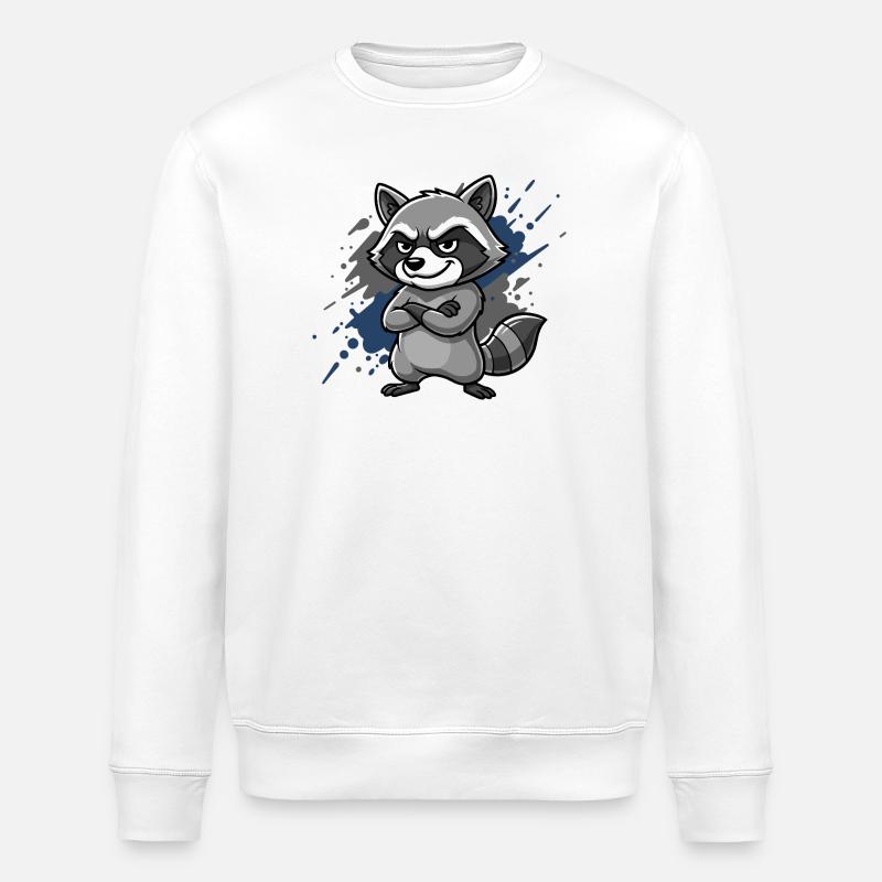 Grim Raccoon Blue Splash - Stanley/Stella ROLLER Unisex Organic Sweatshirt - white