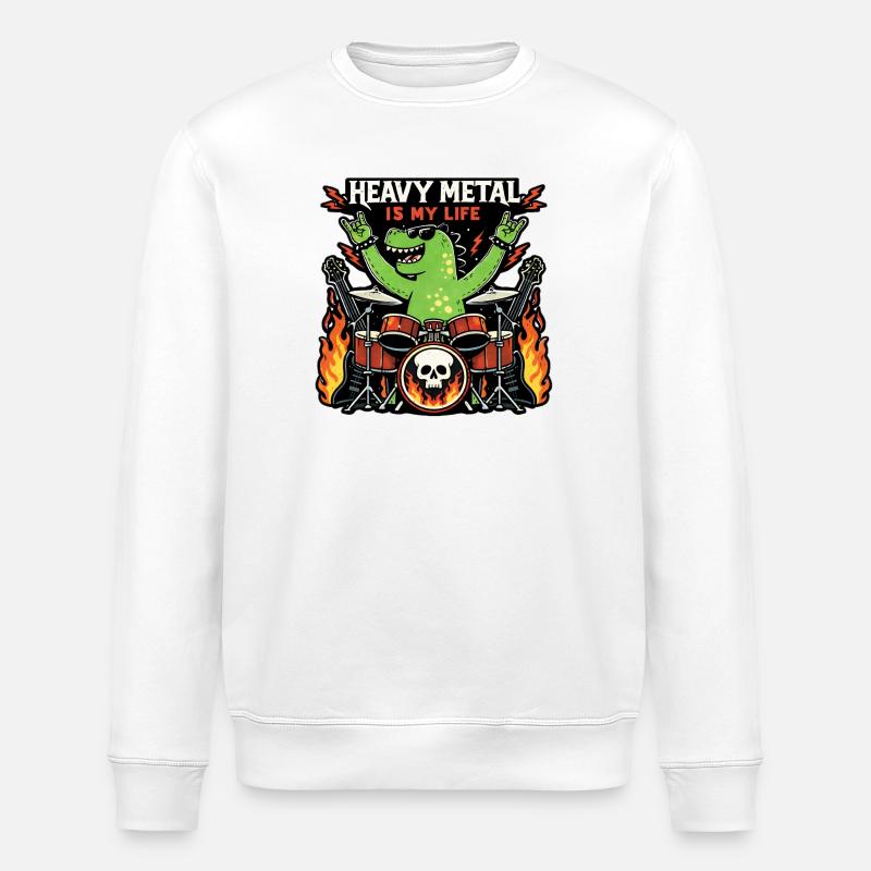 Saurus heavy metal à la batterie - Sweat bio ROLLER Stanley/Stella Unisexe - blanc