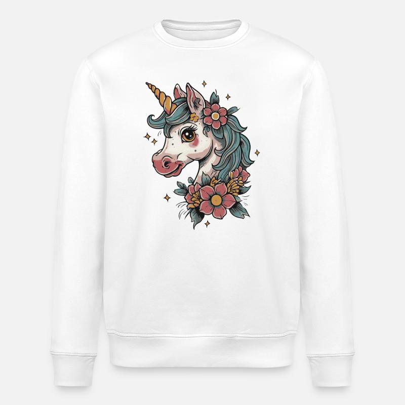 blumiges Einhorn - Stanley/Stella Unisex Bio-Sweatshirt ROLLER - Weiß