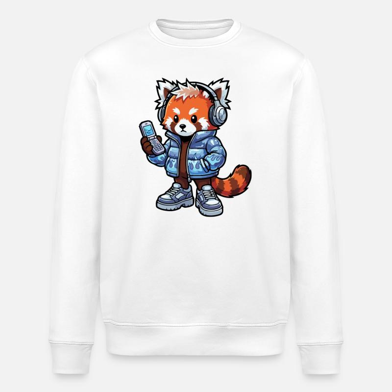 Roter Panda mit Kopfhörern 90er - Stanley/Stella Unisex Bio-Sweatshirt ROLLER - Weiß