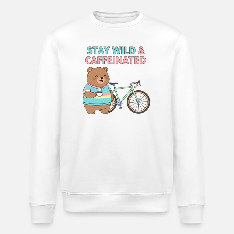 Stay Wild Caffeinated Bear Cycling - Stanley/Stella ROLLER Unisex Organic Sweatshirt - white