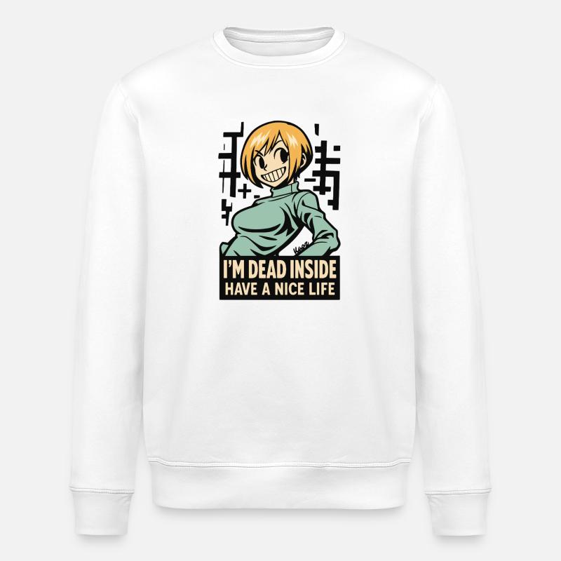 Dead Inside Cartoon Tee - Stanley/Stella ROLLER Unisex Organic Sweatshirt - white