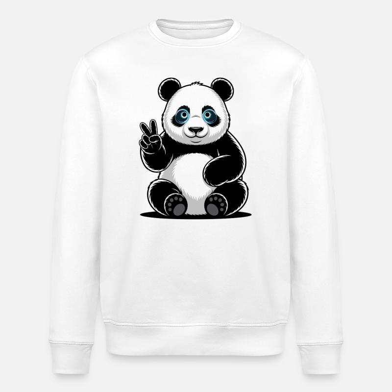 Panda Friedenszeichen Cartoon - Stanley/Stella Unisex Bio-Sweatshirt ROLLER - Weiß